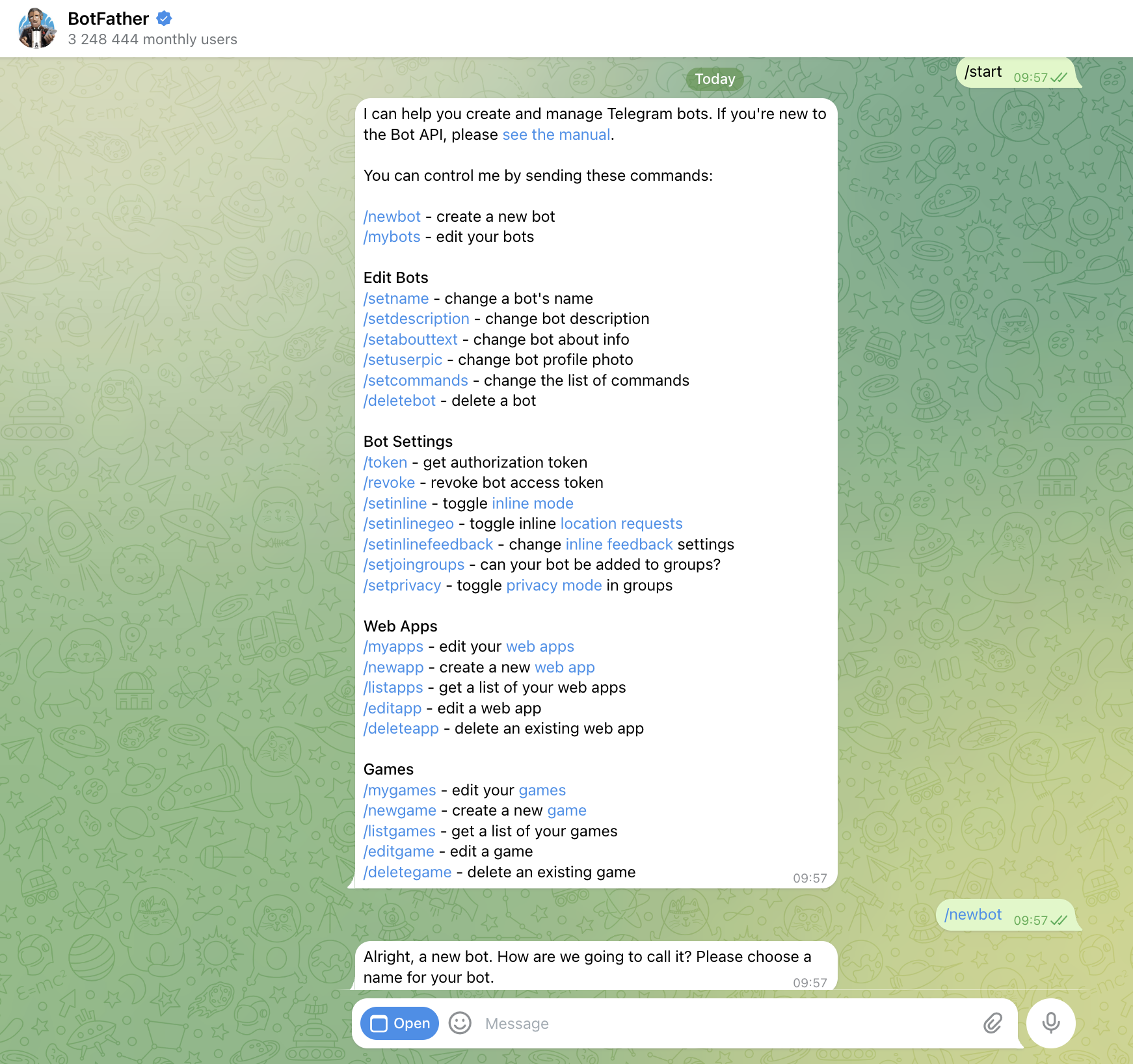Chat with BotFather
