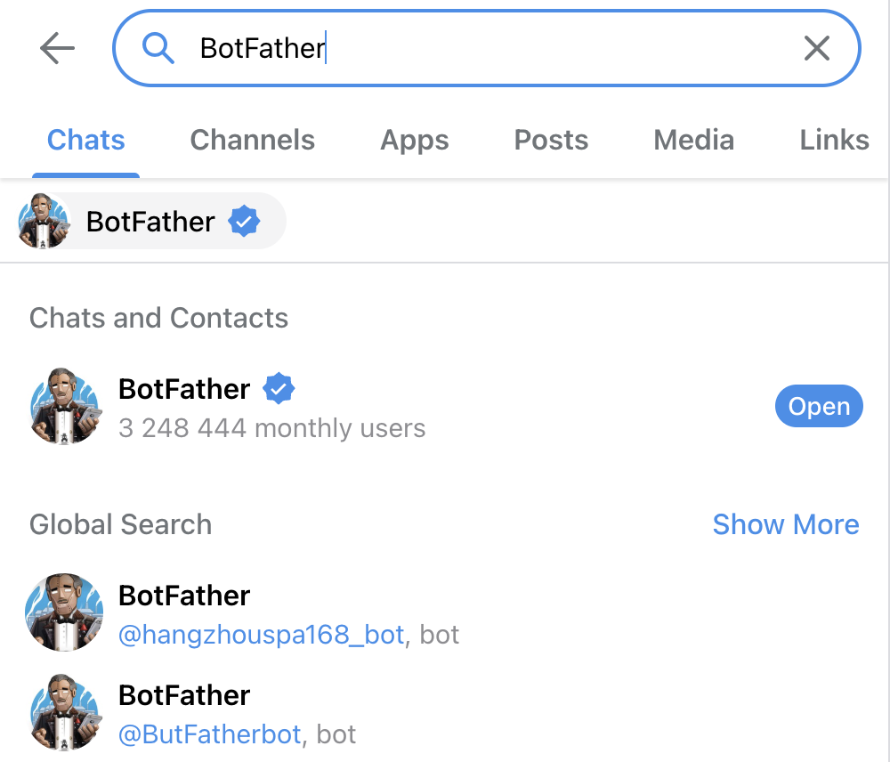 Search for BotFather